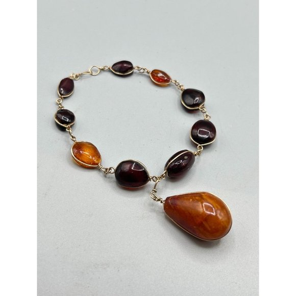 Genuine Amber Bracelet Wire Wrapped Bracelet with Drop Amber Nugget Charm - Picture 3 of 7